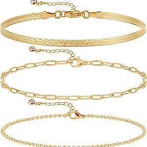 Women 14K Gold Bracelets Dainty Herringbone Twisted Rope Chain  Ring